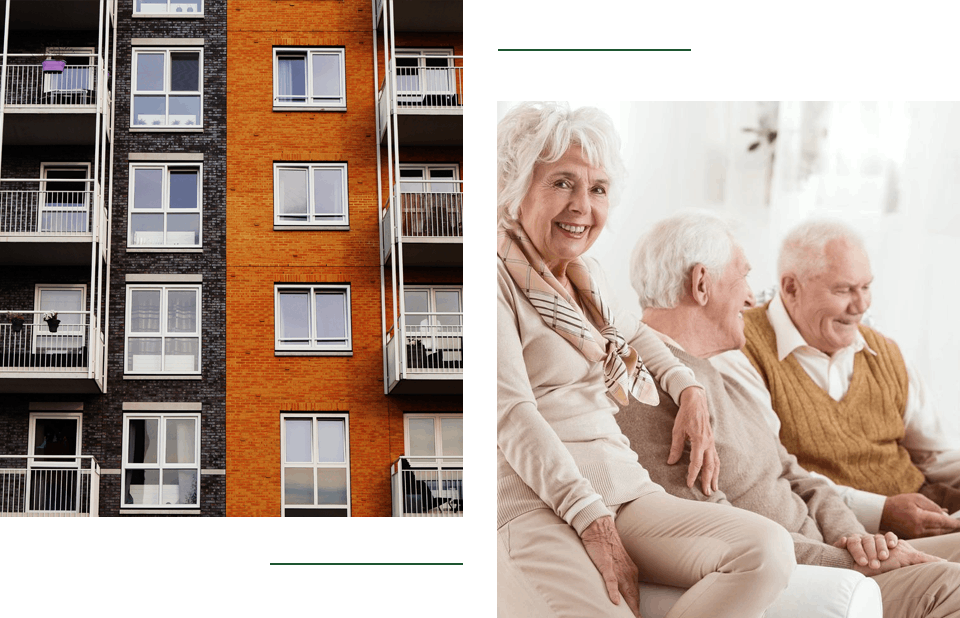 Apartment Buildings, Senior people Sitting together